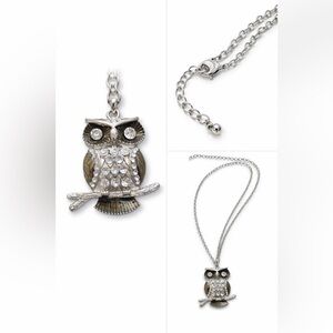 🦉Crystal Owl Pendant Necklace | Silver Tone Rhinestone Owl Charm